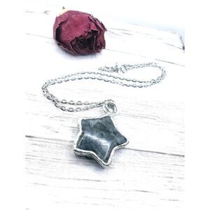 Larvikite  crystal star necklace handmade gothic fantasy style metalwork solder